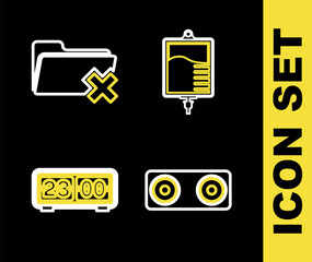 Set line IV bag, Stereo speaker, Retro flip clock and Delete folder icon. Vector