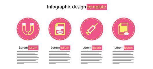Set line Syringe, Paper page with eye, and Magnet icon. Vector