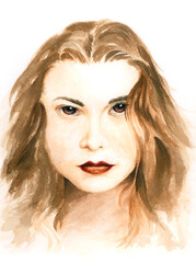 Young woman portrait. Watercolor on paper.