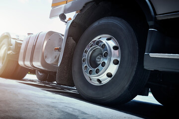 Semi Truck Wheels Tires. Rubber, Vechicle Tyres. Freight Trucks Cargo Transport Logistics. Auto...