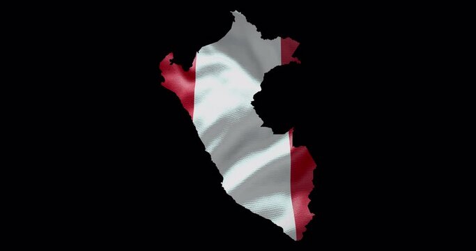 Peru outline with waving national flag. Alpha channel background. Country shape with animation