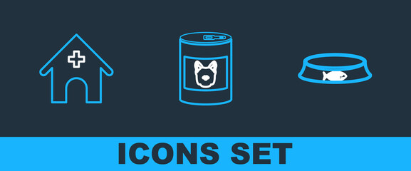 Set line Pet food bowl, Veterinary medicine hospital and Canned for dog icon. Vector
