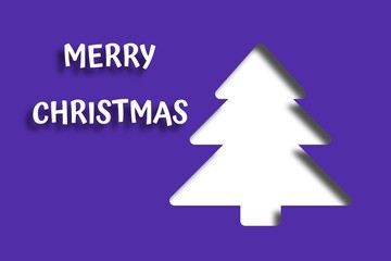 Fototapeta premium Merry Christmas text with pine tree icon, festive holiday concept on purple background, seasonal celebration design.