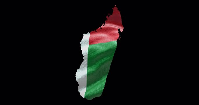 Madagascar outline with waving national flag. Alpha channel background. Country shape with animation