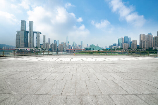 Open space square ground and urban skyline, Chongqing, China