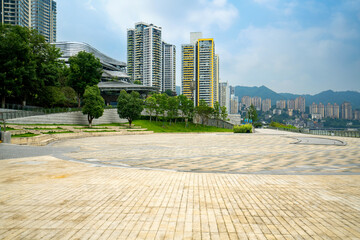 Fototapeta na wymiar Open space square ground and urban skyline, Chongqing, China