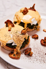 poached eggs with chanterelles