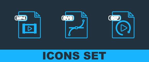 Set line GIF file document, MP4 and SVG icon. Vector