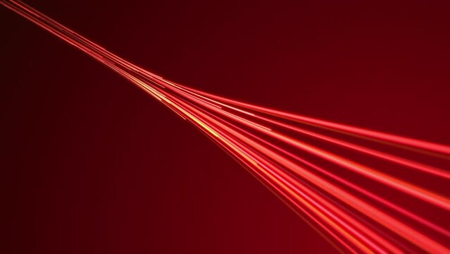 Optic lines flow stream - abstract CG red background. Glowing lines moving - fiber optic cable, digital information concepts. Seamless looping animation.
