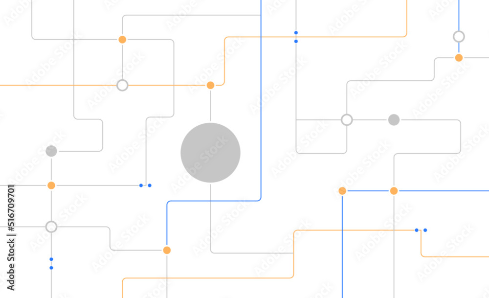 Poster Network circuit board connected dots and lines background template. Technology blockchain linked global digital database graphic vector