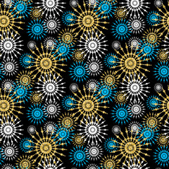 Blue gold christmas snowflake seamless pattern sparkling glitter design