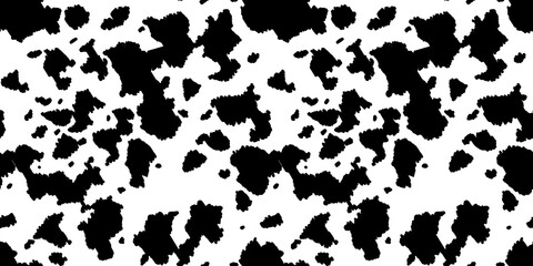 Cow skin, hand draws texture, black and white spot hatching seamless pattern. Animal print stains. Vector