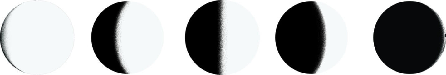 Fototapeta na wymiar Half Circle Brush Stroke Border Frame . Grunge Element for your Design . Moon logo . Noise texture .Dispersion effect . Moon phase .Vector illustration
