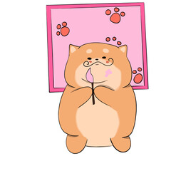 The cat artist lies on his painting, drawn for the customer, a small artist