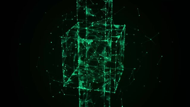 Technology blockchain concept. Visualization of the dynamic flow of the cryptocurrency industry. Big data flow connections. Network connection structure. 3D Rendering.