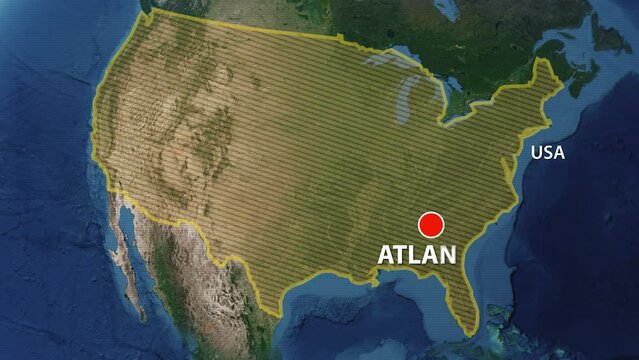 Designation of the borders the United States of America on the map and the mark of the location of the city of Atlanta