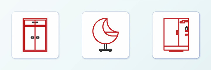 Set line Shower cabin, Wardrobe and Armchair icon. Vector