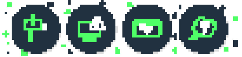 Set line Monitor with exclamation mark, No Internet connection, Open mail box and Speech bubble Question icon. Vector