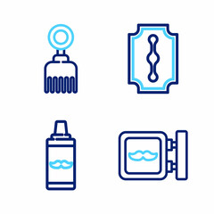 Set line Barbershop, Shaving gel foam, Blade razor and Hairbrush icon. Vector