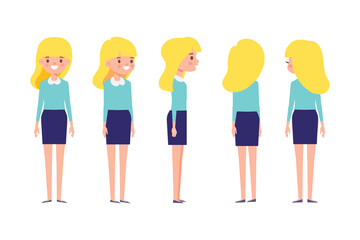 Obraz premium Girl, Woman front, side, back view flat vector character for animation. Separate body parts.
