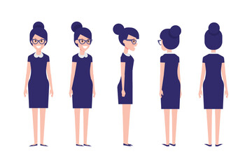 Fototapeta premium Girl, Woman front, side, back view flat vector character for animation. Separate body parts.