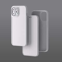 3d clay render of mobile phone with phone case protection with camera lenses front and back