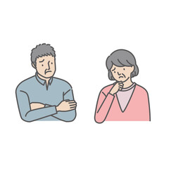 困った顔のシニア男女・夫婦