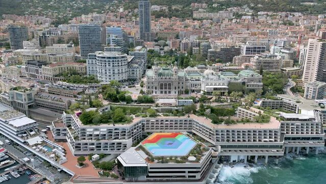 Aerial shot of Principality of Monaco, a sovereign city-state on French Riviera