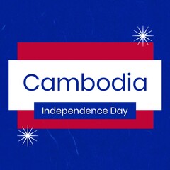 Composition of cambodia independence day text on blue background