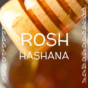 Composition of rosh hashana text over honey and shapes