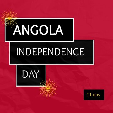 Vector image of angola independence day text on red background, copy space