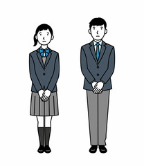 男子学生と女子学生のセット（全身）