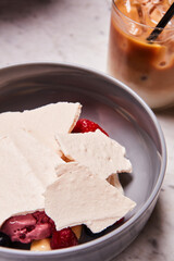 ice cream bowl and coffee