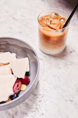 ice cream bowl and coffee
