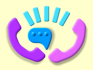 Icon. Handset with a speech bubble, 3d vector icon.
 Customer service, assistance, communication.