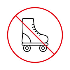 Ban Rollerskate Black Line Icon. Sport Footwear Red Stop Circle Symbol. Forbidden Roller Skate Pictogram. No Allowed Skating Sign. Prohibited Roll Zone. Isolated Vector Illustration