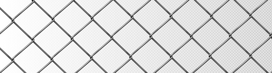 Metal fence mesh, pattern of steel wire grid isolated on white transparent background. Vector realistic background with 3d aluminum grate for jail enclosure, safety barrier, cage