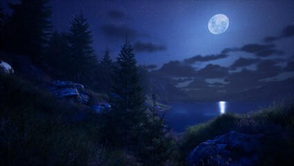 Night Environment Landscape 3D Render 4