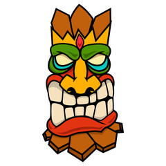 Illustration of tiki idol. Design element for poster, card, banner, emblem, sign. Vector illustration
