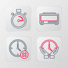 Set line Clock, delete, Digital alarm clock and Stopwatch icon. Vector