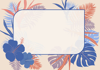 Fototapeta na wymiar Colorful tropical leaves, foliage plant, hibiscus flower with horizontal frame banner, room for text. background.