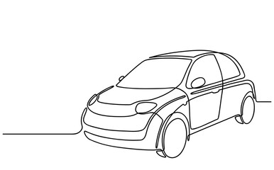 Continuous One Line drawing of Car. Fast delivery on automobile. Abstract small urban vehicle in minimalism style. Editable hand drawn contour. Vector