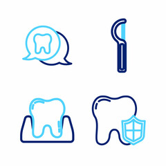 Set line Dental protection, Tooth, floss and icon. Vector