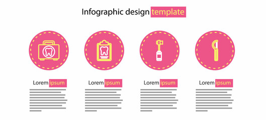 Set line Toothbrush, Dental floss, card and First aid kit icon. Vector