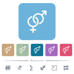 Heterosexual symbol flat icons on color rounded square backgrounds