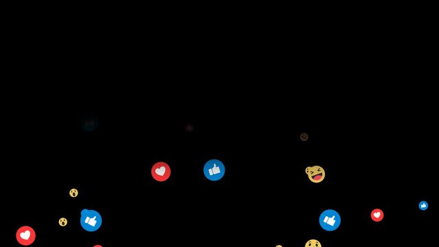Social media live stream. Like, heart and other emoji icons for live stream video chat. Transparent Video, with Alpha Channel. 4K.