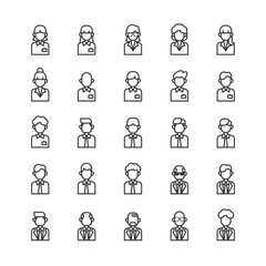 Fototapeta premium Business man flat icons set. office people outline icon collection, vector