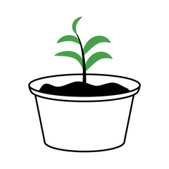 Planting seedling in container semi flat color vector object. Green plant in ceramic pot. Full sized item on white. Simple cartoon style illustration for web graphic design and animation