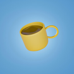 3d coffee in a glass on a blue background