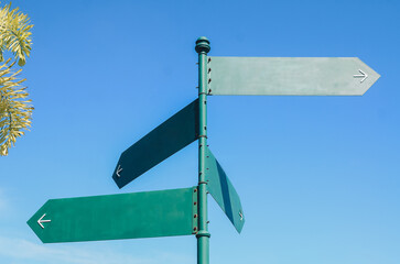 Blank street signwith blue sky background